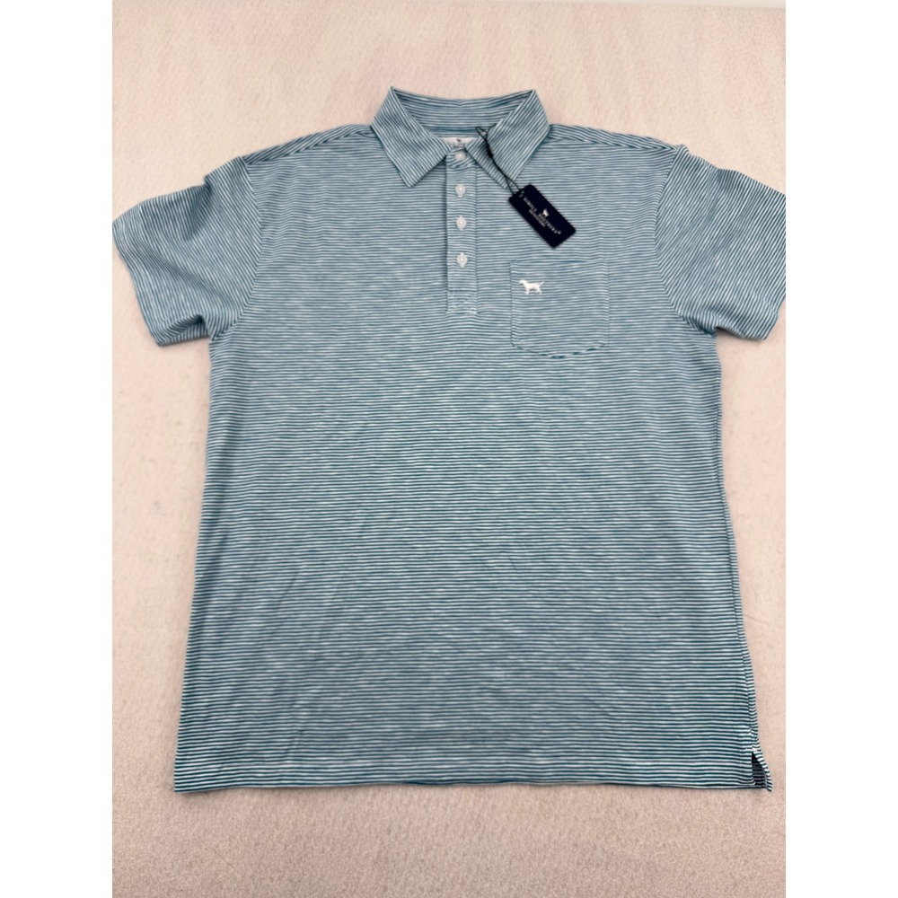 NWT Simply Southern Mens L Short Sleeve Polo Teal Striped Cotton Stretch Preppy - Picture 2 of 11